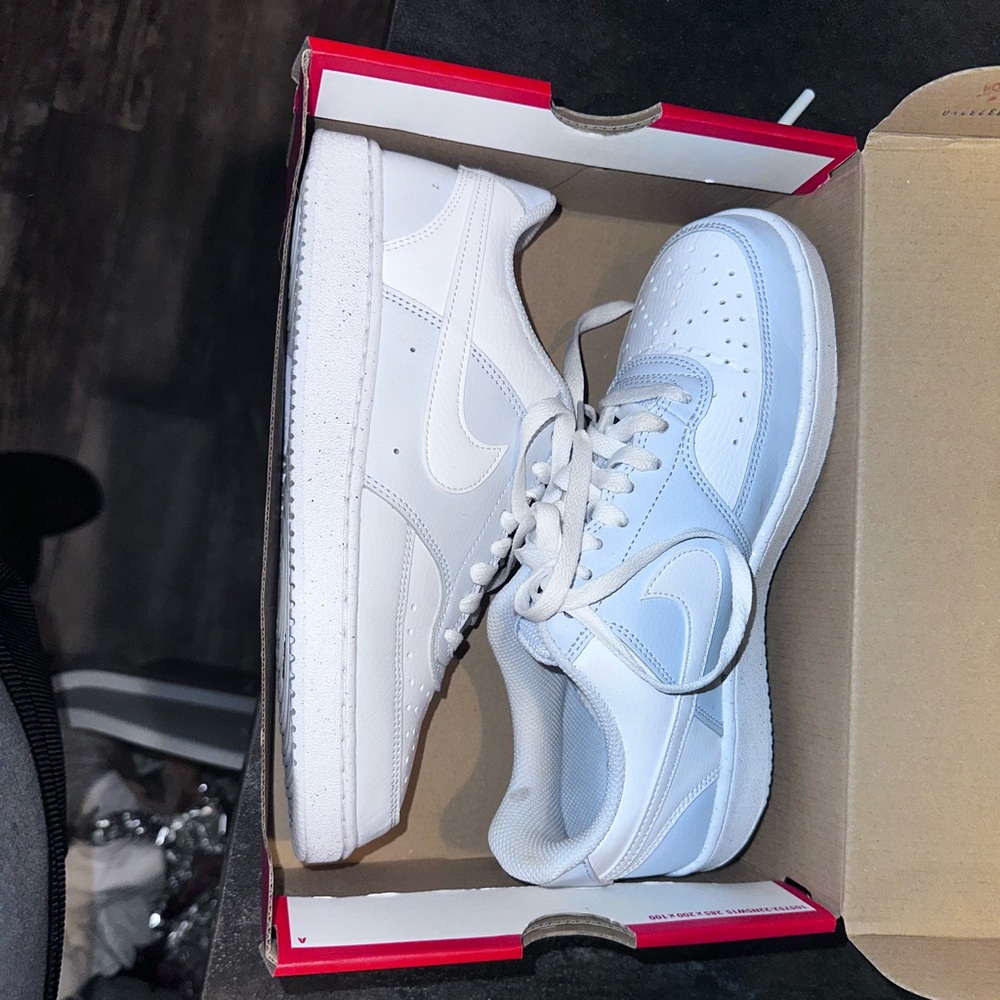 Baby blue and white Nikes